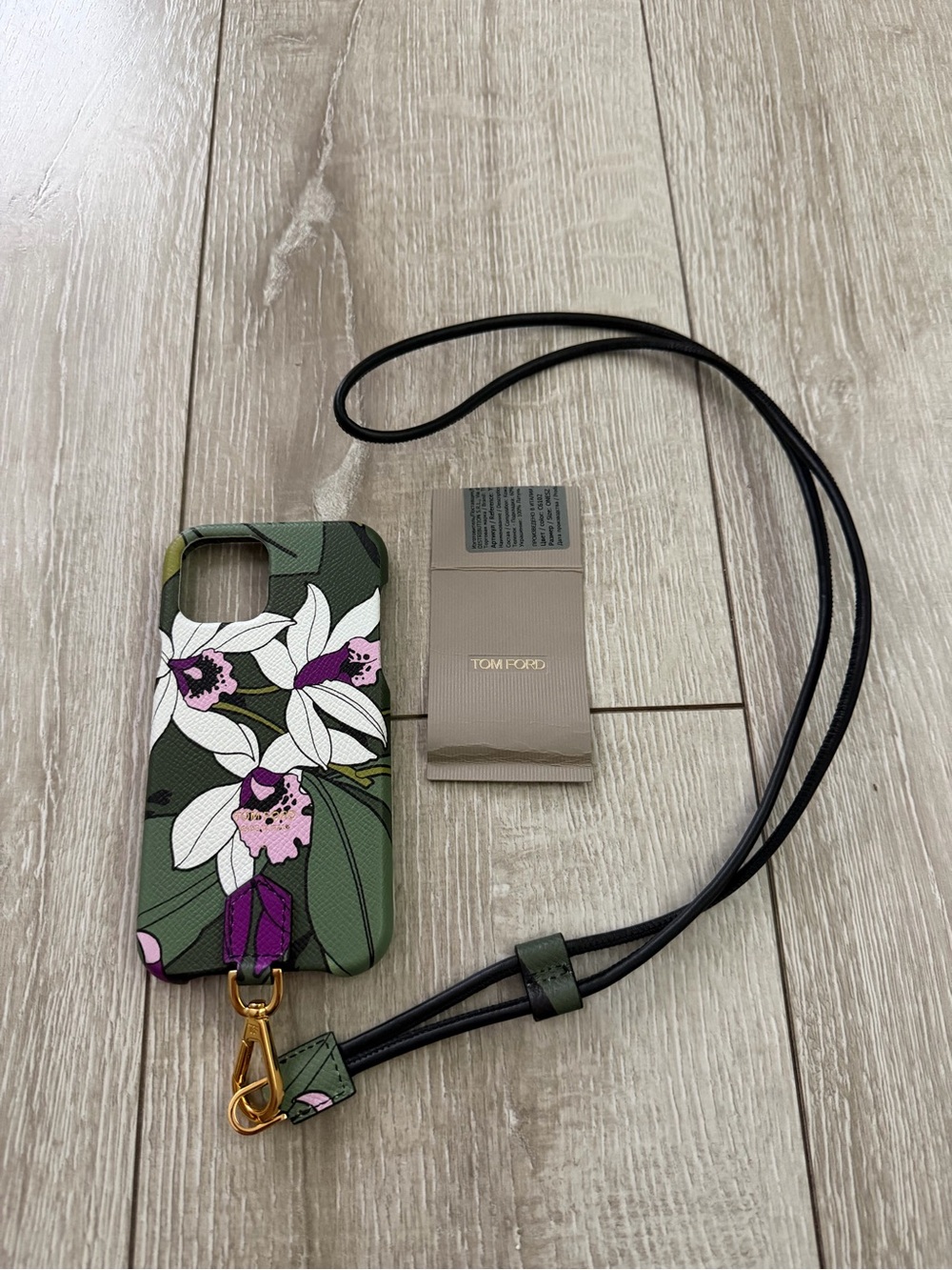 Tom Ford Green Floral Phone 11 pro Card case and Black Strap